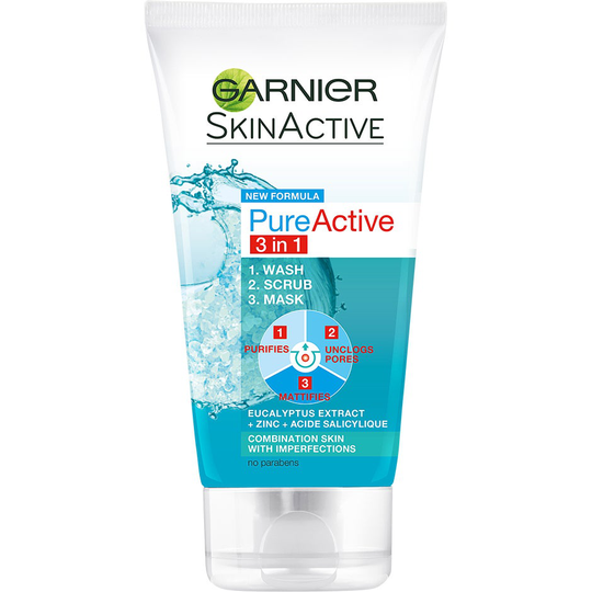 Pure Active 3 in 1 Wash Peeling & Mask, 150 ml Garnier Peeling