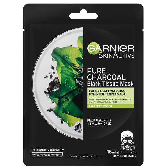 Skin Active Pure Charcoal Black Tissue Mask, Garnier Sheet Masks
